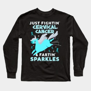 cervical cancer funny unicorn farting sparkles Long Sleeve T-Shirt